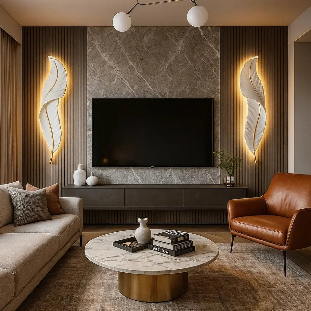 Cavlen feather wall light, gold-edged resin silhouette | Wickleigh