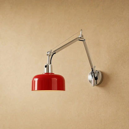Benra swing arm wall light, red lacquered shade and chrome arm | Wickleigh