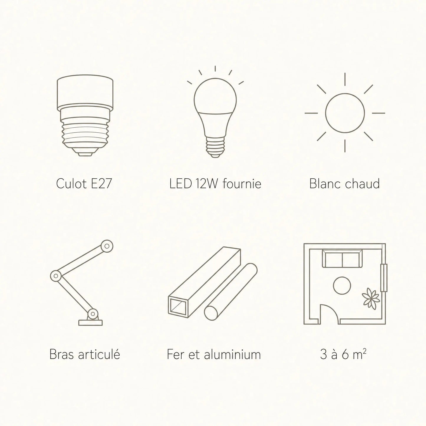 Specifications of the Benra swing arm wall light: E27 fitting, 12W warm white LED, articulated arm | Wickleigh