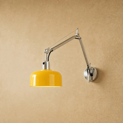 Benra swing arm wall light, yellow lacquered shade and chrome arm | Wickleigh