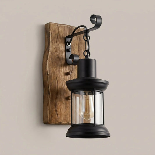 Blenna industrial wood wall light, packshot on a neutral background | Wickleigh