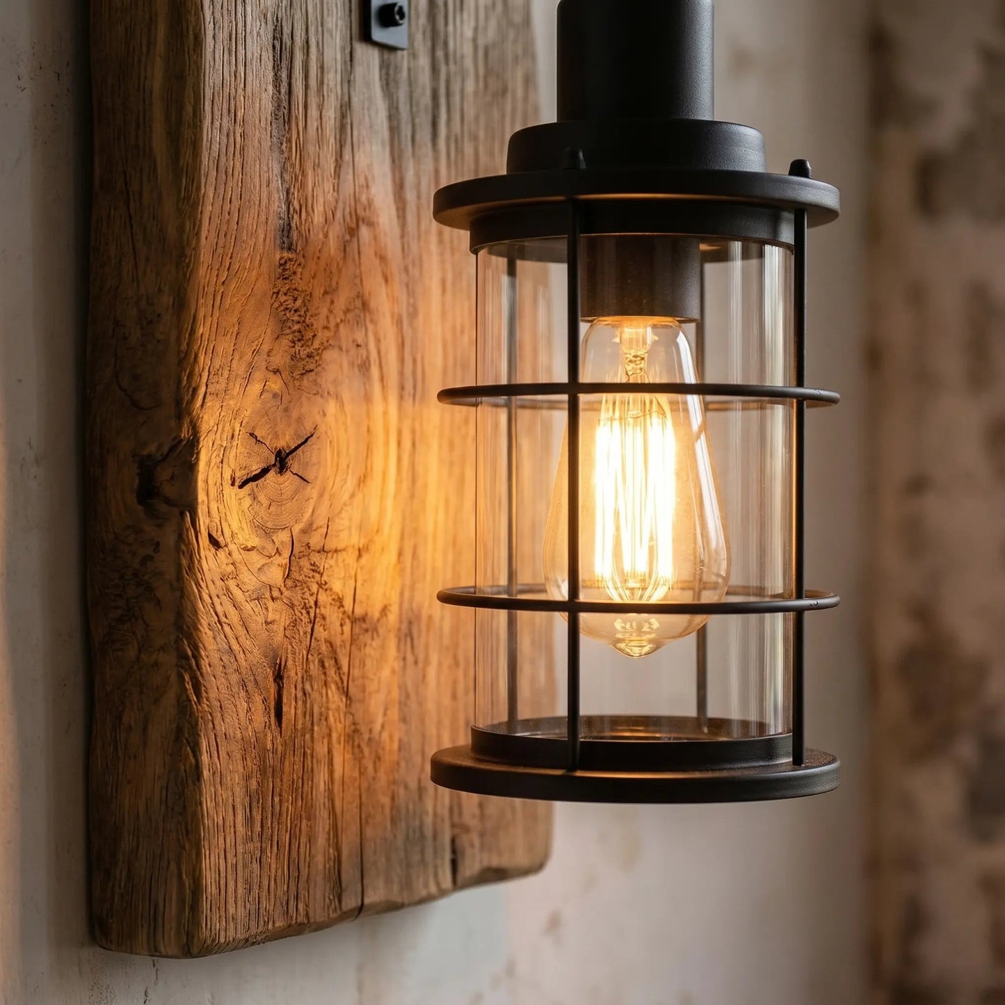 Detail of the wood and glass on the Blenna wall light | Wickleigh