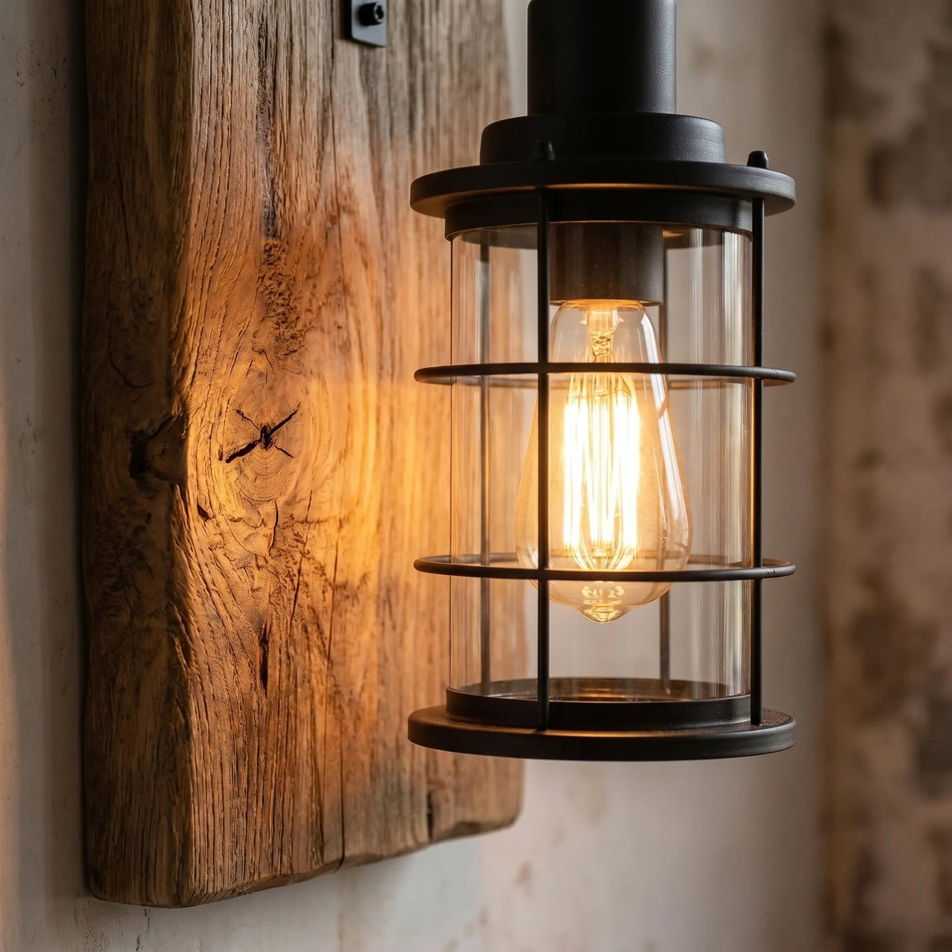 Detail of the wood and glass on the Blenna wall light | Wickleigh