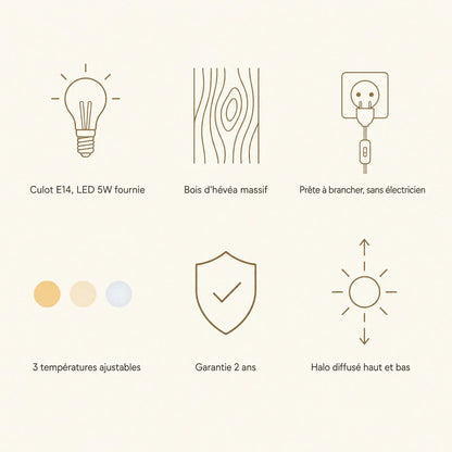 Specification of the Blyne solid wood wall light | Wickleigh