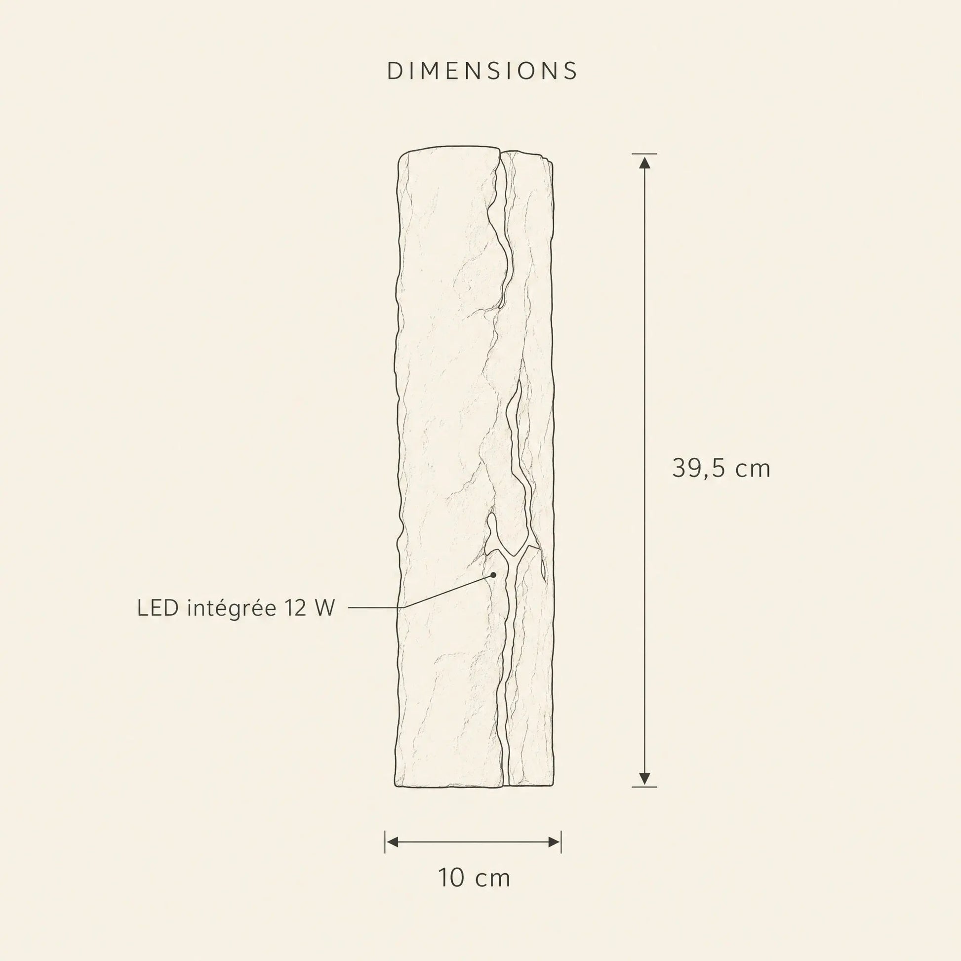 Dimensions of the Brevna wall light, 39.5 x 10 cm, 12W integrated LED | Wickleigh