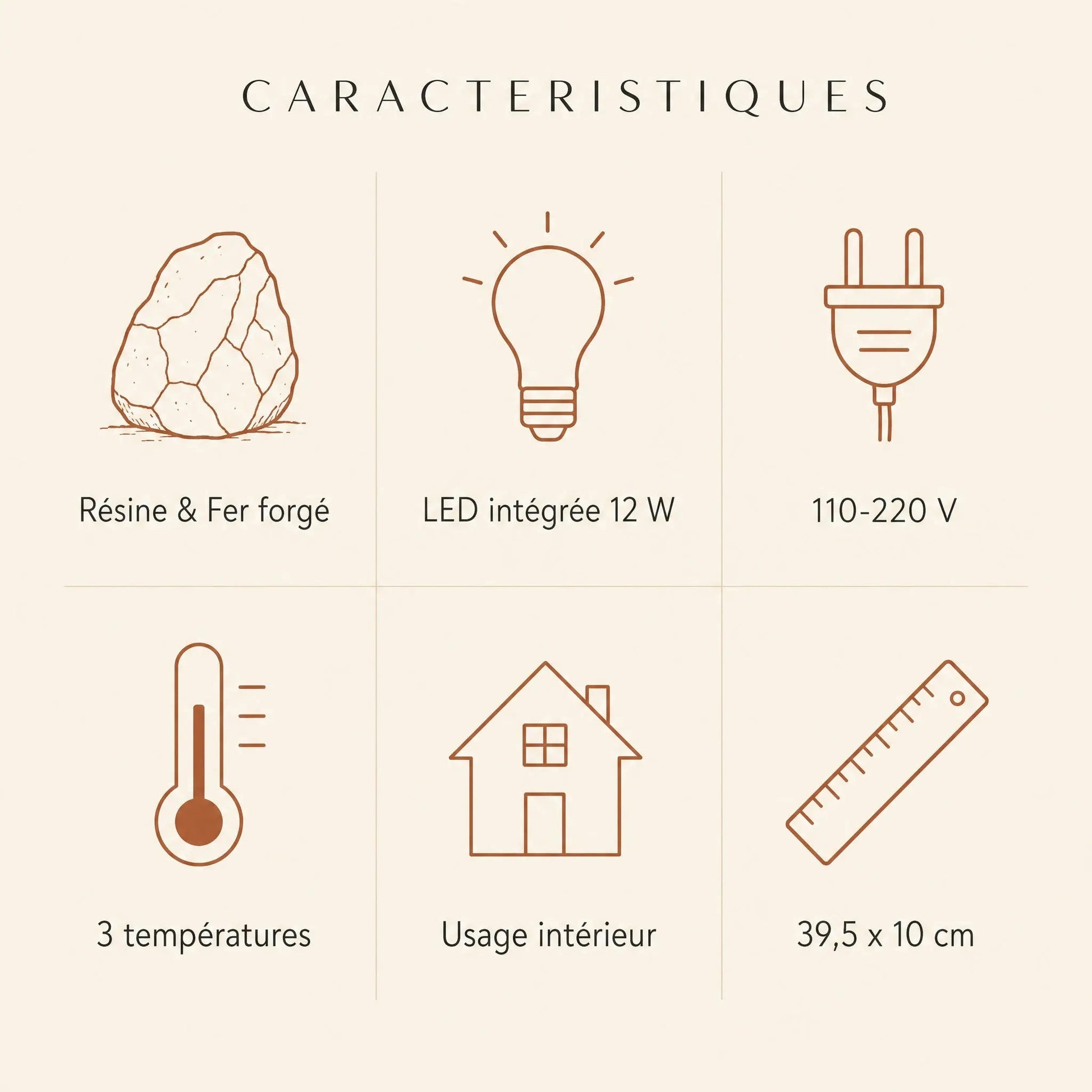 Specification of the Brevna wall light, resin and wrought iron, integrated LED, three colour temperatures | Wickleigh