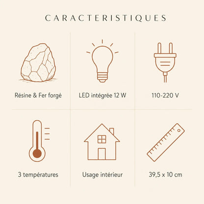 Specification of the Brevna wall light, resin and wrought iron, integrated LED, three colour temperatures | Wickleigh