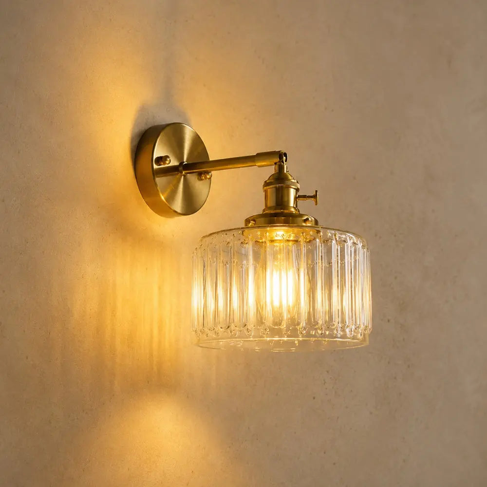 Daglen green glass wall light, brass arm on wood base | Wickleigh