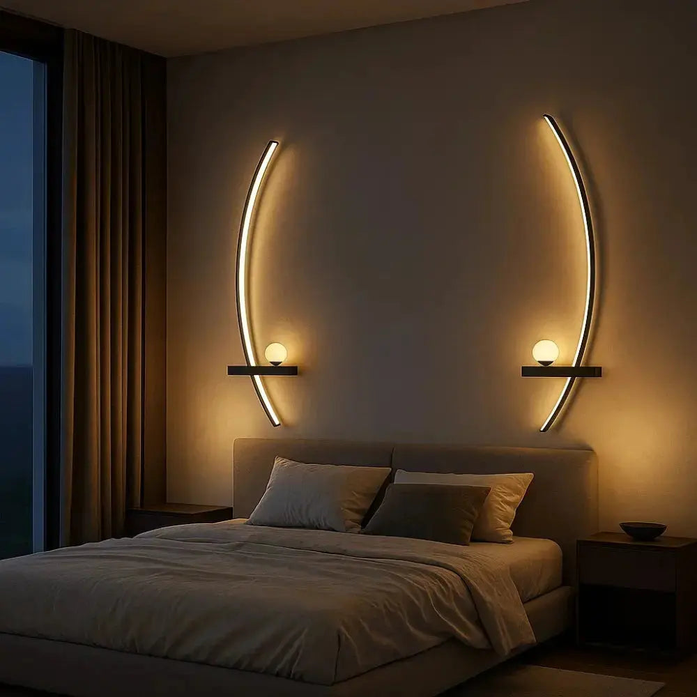 Asika wall light, sculptural light arcs in aluminium | Wickleigh