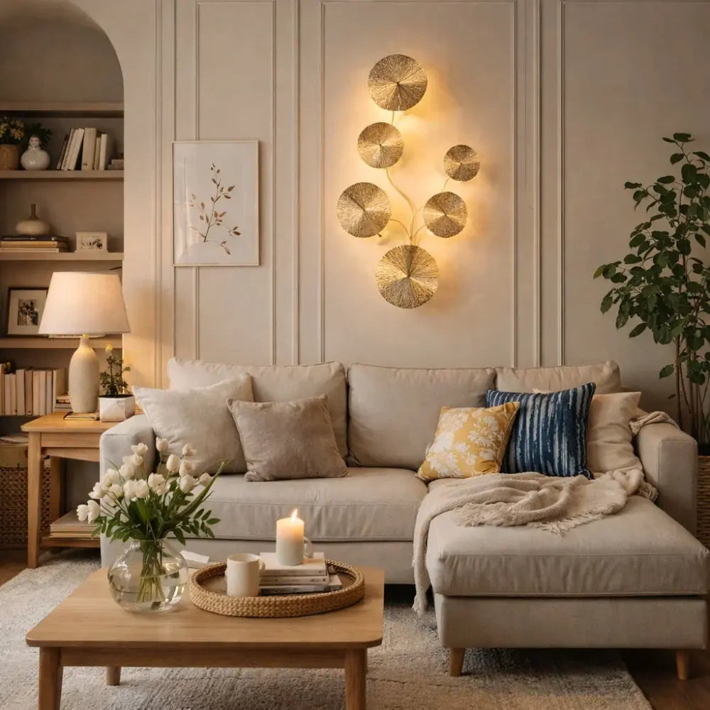 Alova wall light, gilded stainless steel lotus leaves | Wickleigh