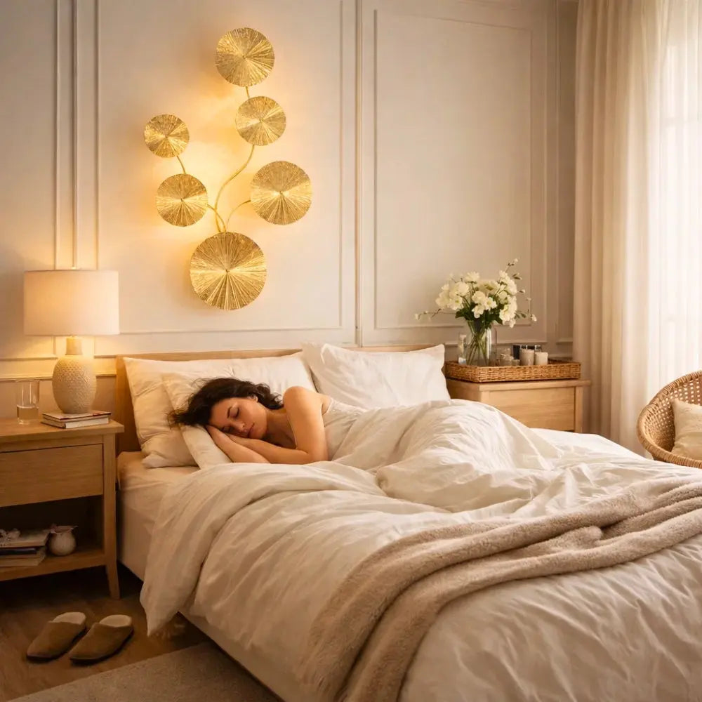 Alova wall light, gilded stainless steel lotus leaves | Wickleigh