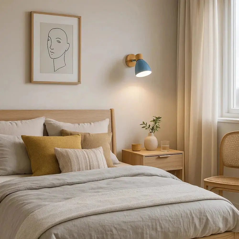 Nyrra Nordic wall light, wood and iron | Wickleigh