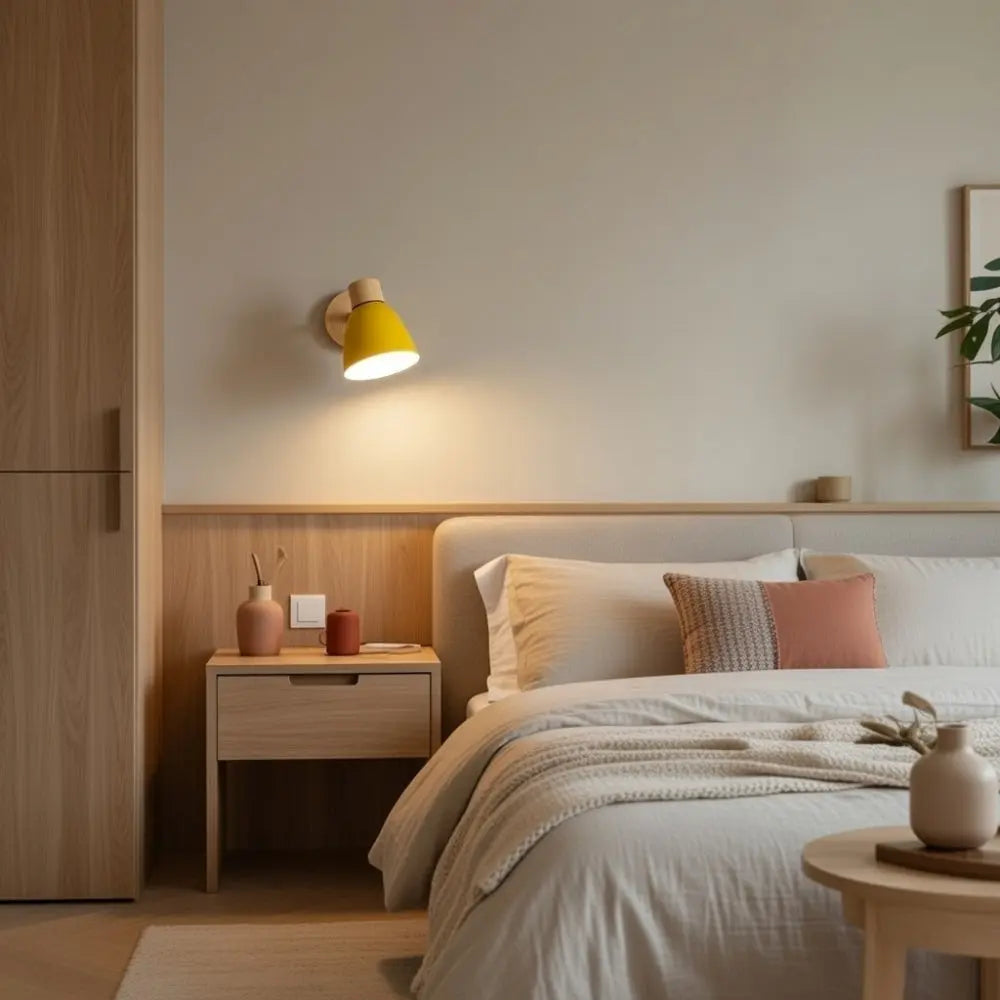 Nyrra Nordic wall light, wood and iron | Wickleigh