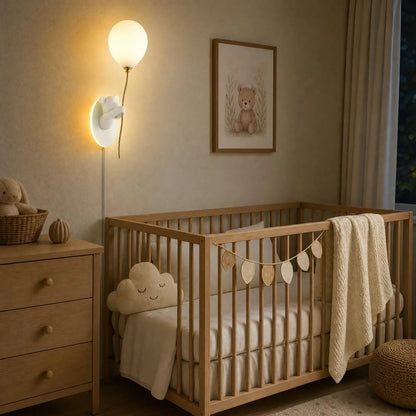 Hedin white bear wall light as a night light near a nursery cot | Wickleigh