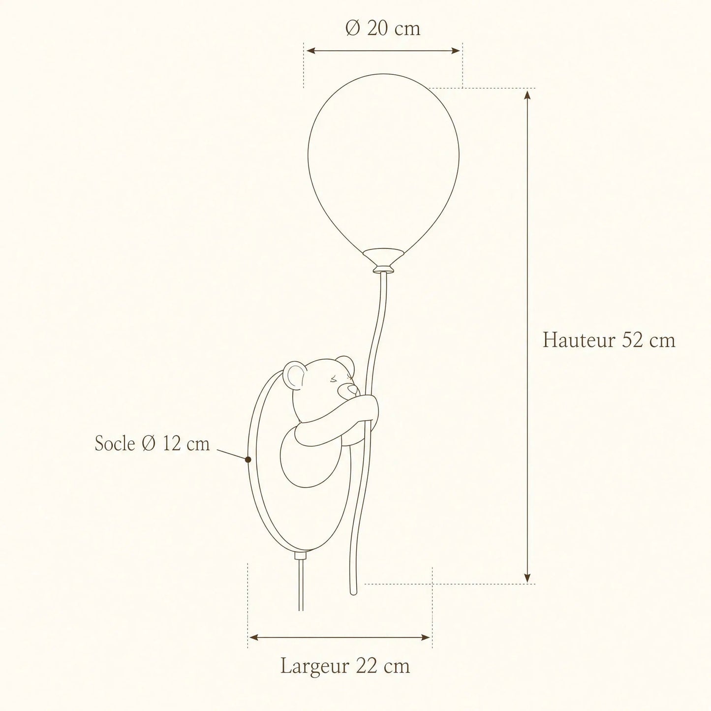 Dimension diagram of the Hedin bear wall light, height 52 cm | Wickleigh