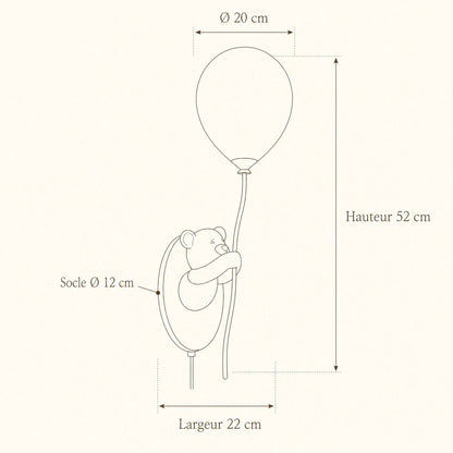 Dimension diagram of the Hedin bear wall light, height 52 cm | Wickleigh
