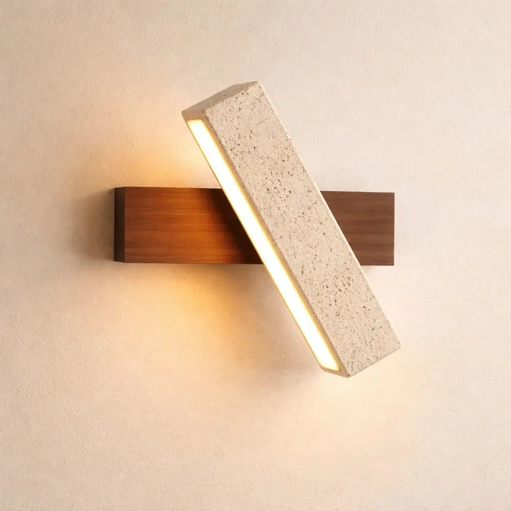 Odrin stone and wood wall light, japandi style | Wickleigh