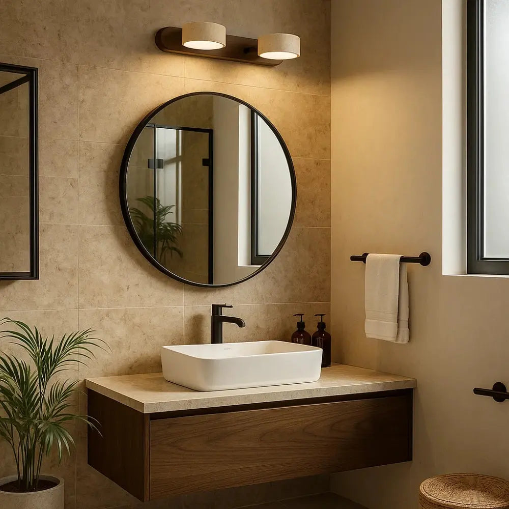 Odika travertine and wood wall light | Wickleigh