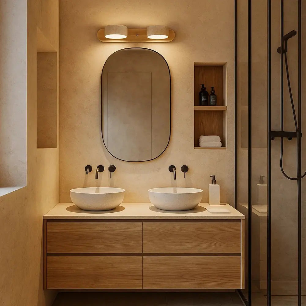 Odika travertine and wood wall light | Wickleigh