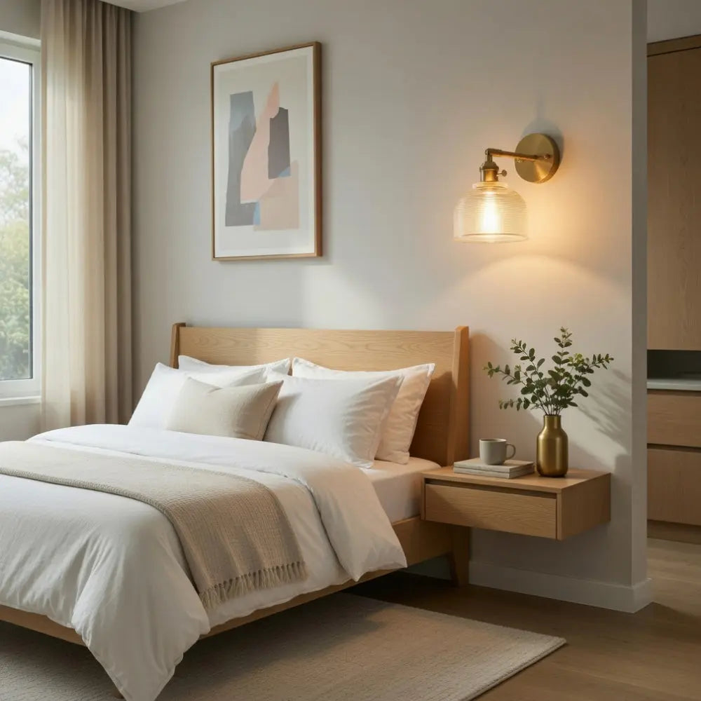 Idane glass wall light, golden retro clarity | Wickleigh