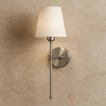Alnell wall light, torch-style metal arm, silver finish | Wickleigh