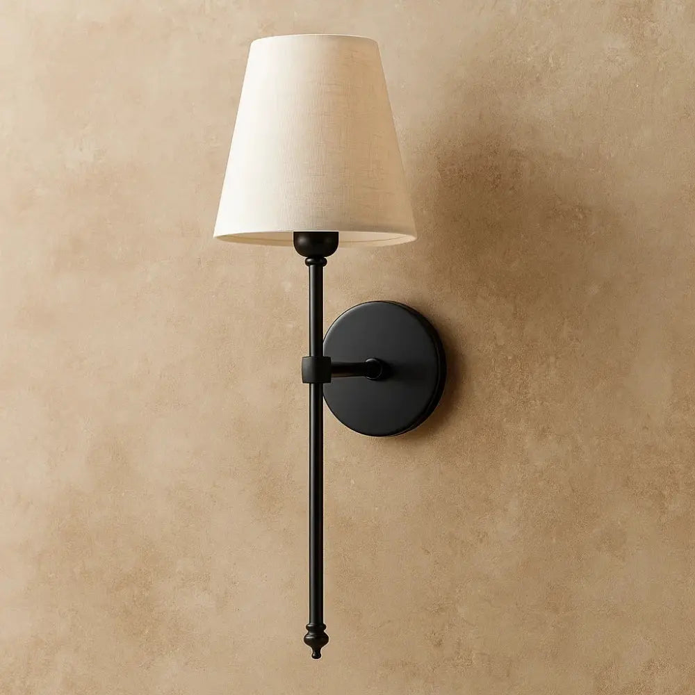 Alnell wall light, torch-style metal arm, black finish | Wickleigh