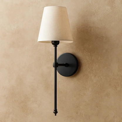 Alnell wall light, torch-style metal arm, black finish | Wickleigh