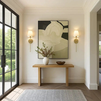 Alnell wall light, torch-style metal arm with fabric shade | Wickleigh