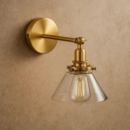 Emben glass wall light, brass-toned retro design, clear | Wickleigh