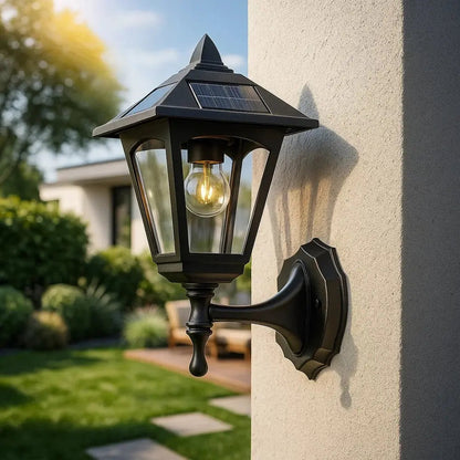 Holna solar wall light, geometric lantern silhouette | Wickleigh