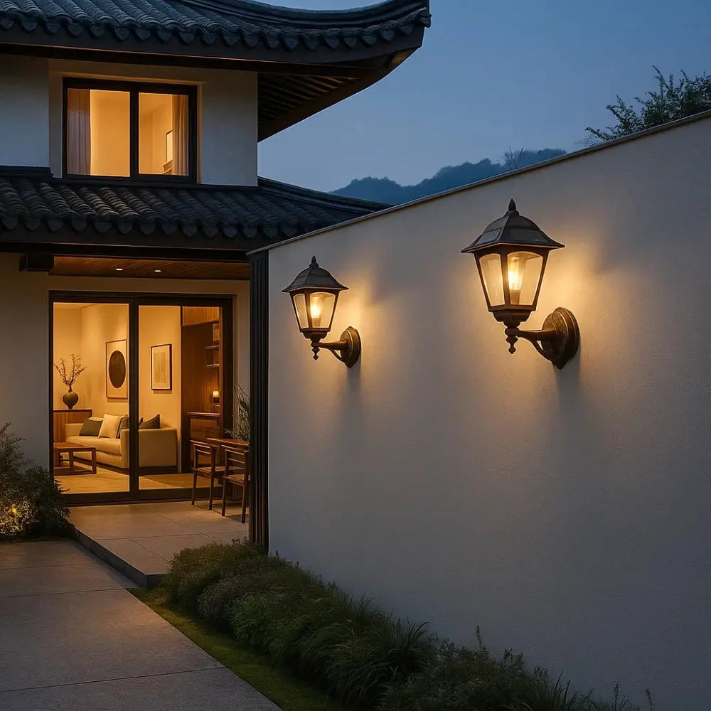 Holna solar wall light, geometric lantern silhouette | Wickleigh