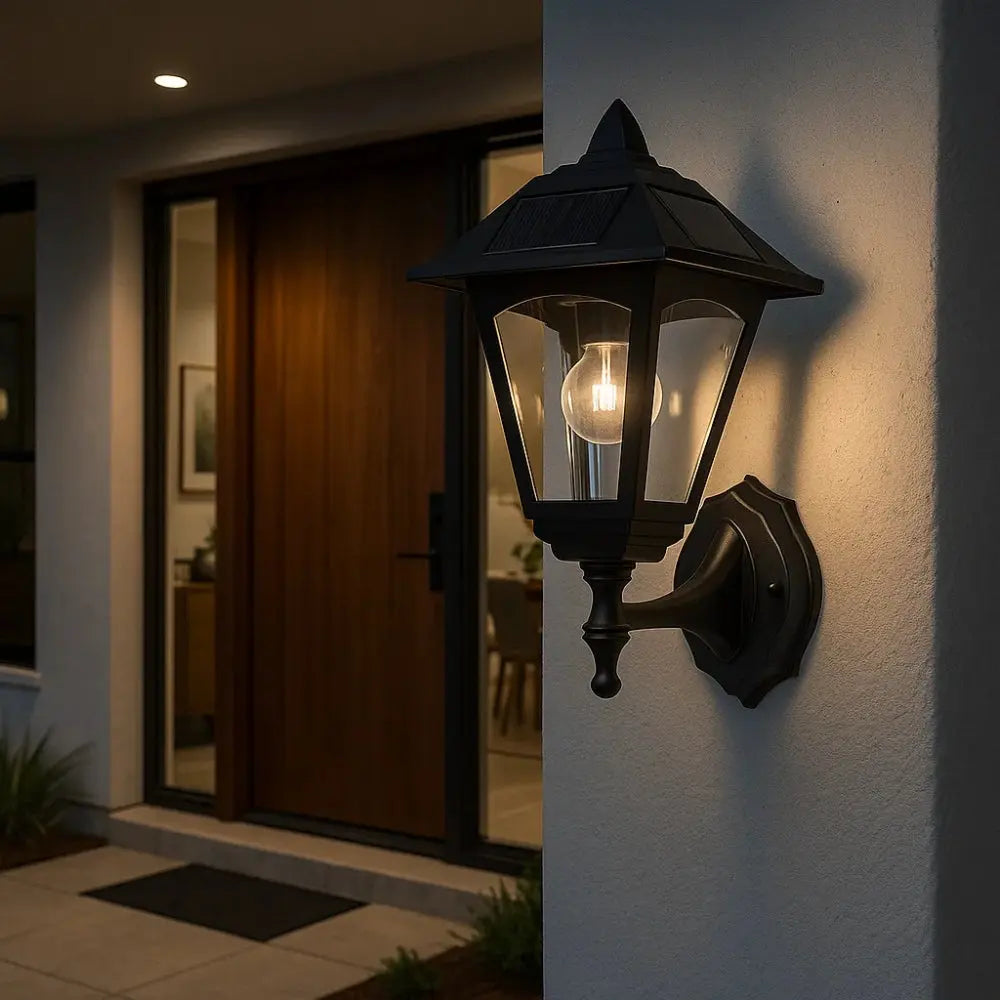 Holna solar wall light, geometric lantern silhouette | Wickleigh