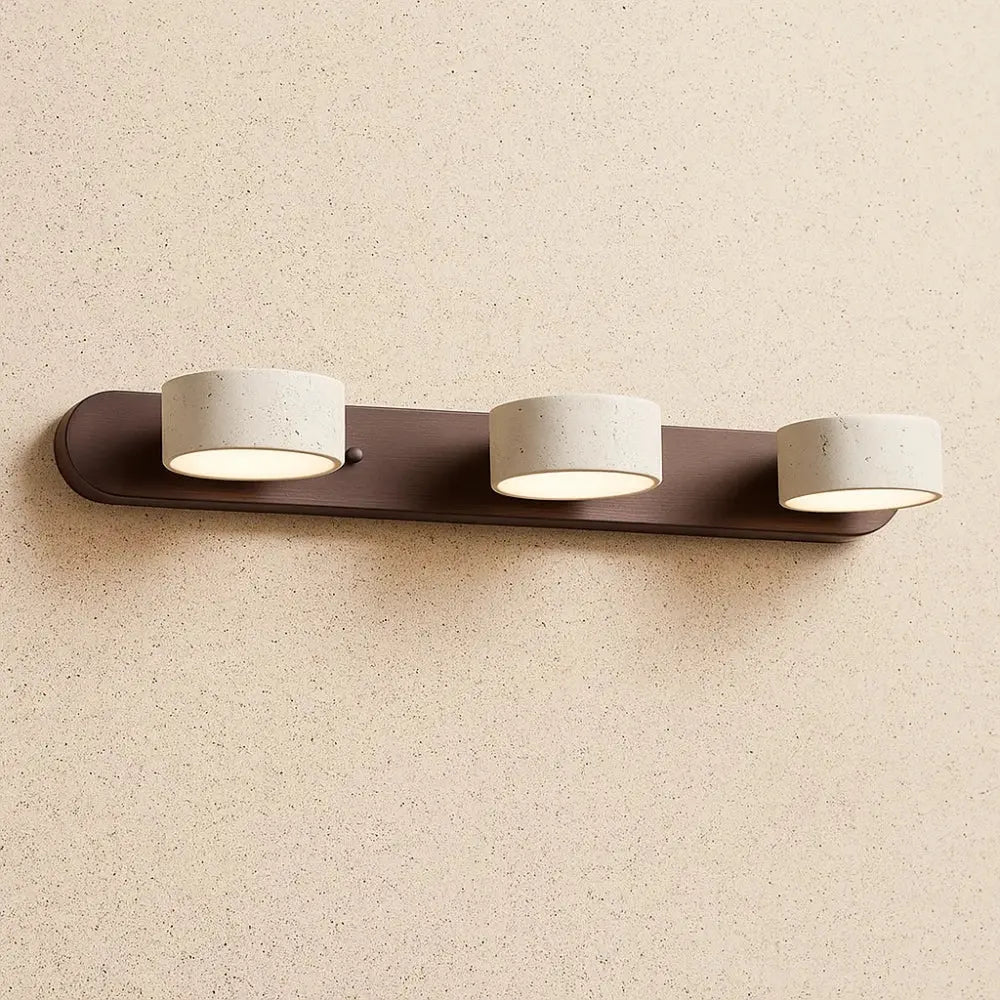 Odika travertine wall light, walnut finish, three lights, Ø51 x H6 cm | Wickleigh