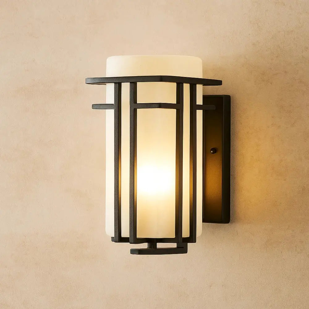 Crellin outdoor wall light, 21 x 17 x 39 cm, frosted glass cylinder | Wickleigh