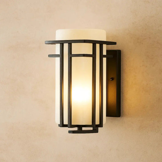Crellin outdoor wall light, 21 x 17 x 39 cm, frosted glass cylinder | Wickleigh