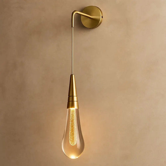 Ulika golden droplet crystal wall light, gold | Wickleigh