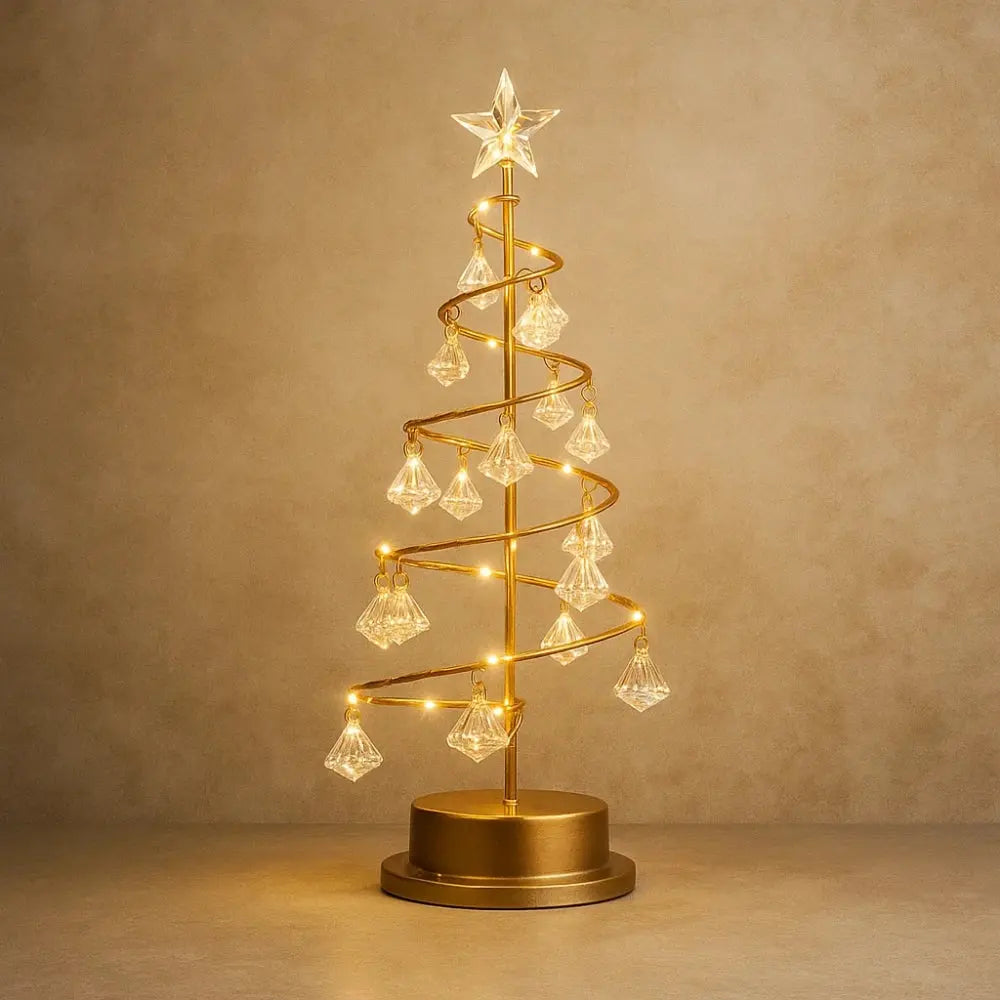 Islen table lamp, golden Christmas tree design, packshot | Wickleigh