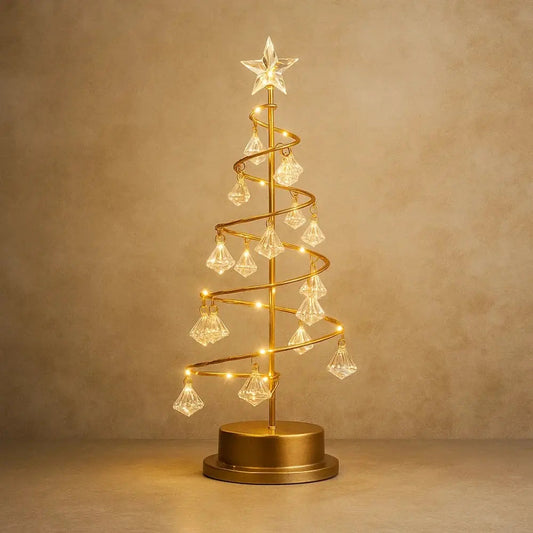 Islen table lamp, golden Christmas tree design, packshot | Wickleigh