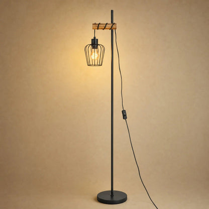 Telna industrial floor lamp, 1 head, black iron cage and Edison bulb | Wickleigh