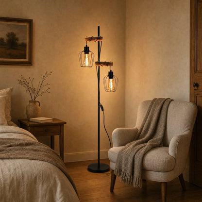 Telna 2-head reading lamp in a cosy bedroom in the evening | Wickleigh