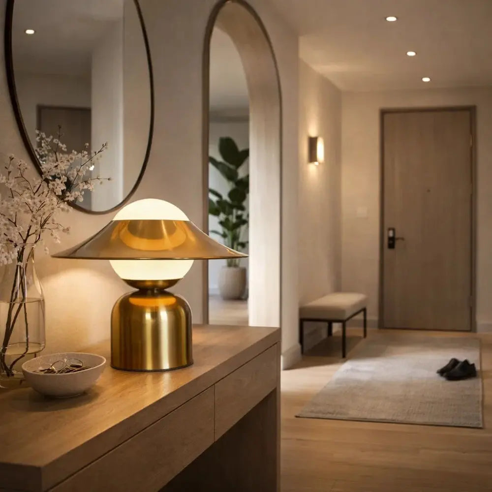 Vylen vintage mushroom table lamp, frosted glass dome | Wickleigh