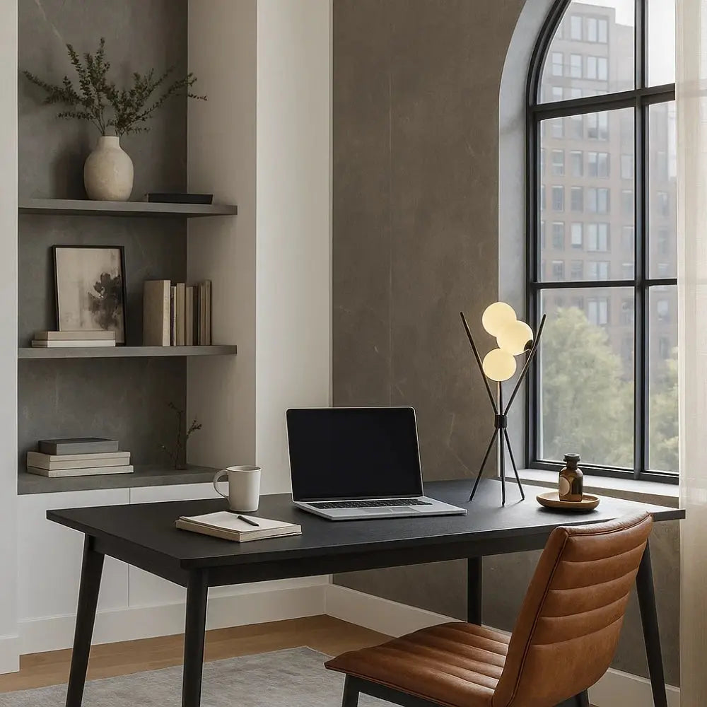 Unnra tripod lamp, three frosted glass spheres, packshot | Wickleigh