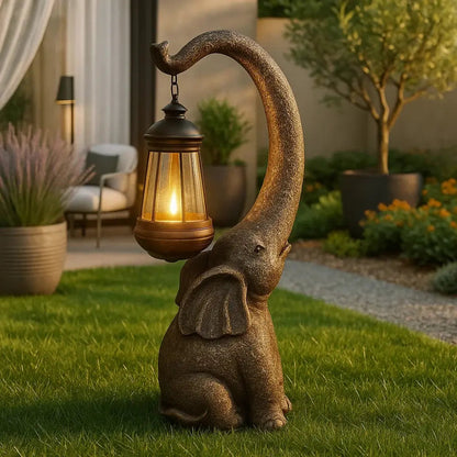 Calra solar elephant statue lantern, packshot | Wickleigh