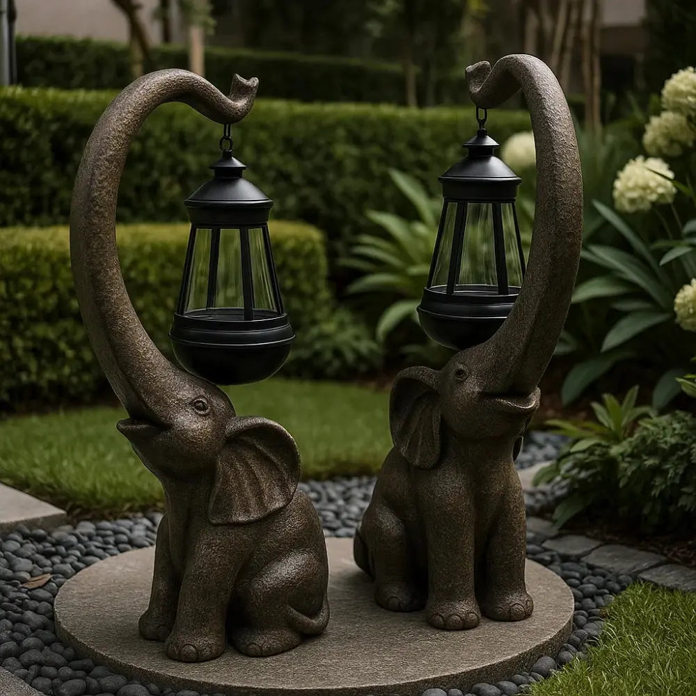 Calra solar elephant statue lantern, packshot | Wickleigh