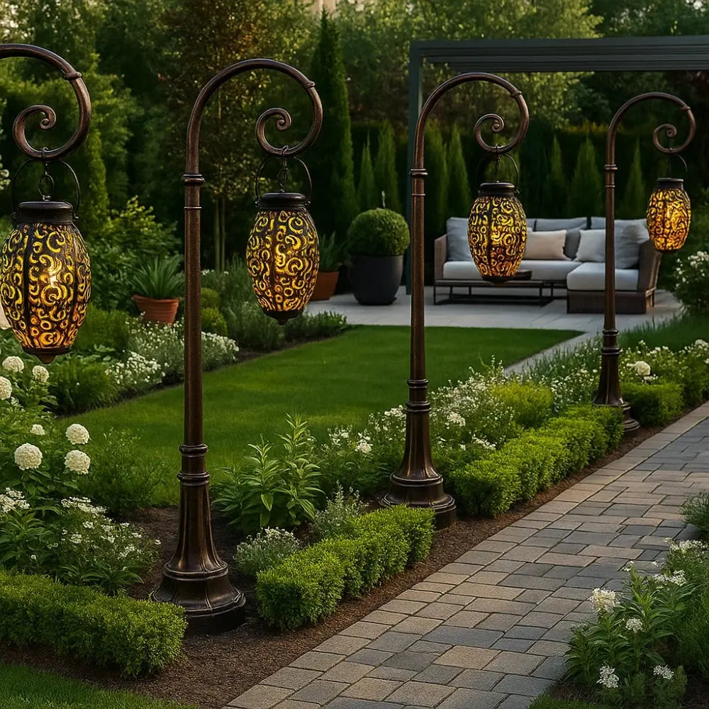 Rosna solar lantern, pierced steel design, packshot | Wickleigh