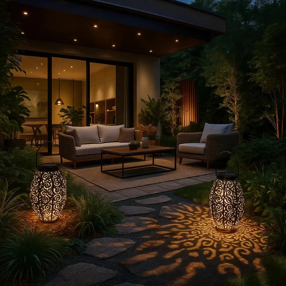 Rosna solar lantern, pierced steel design, packshot | Wickleigh