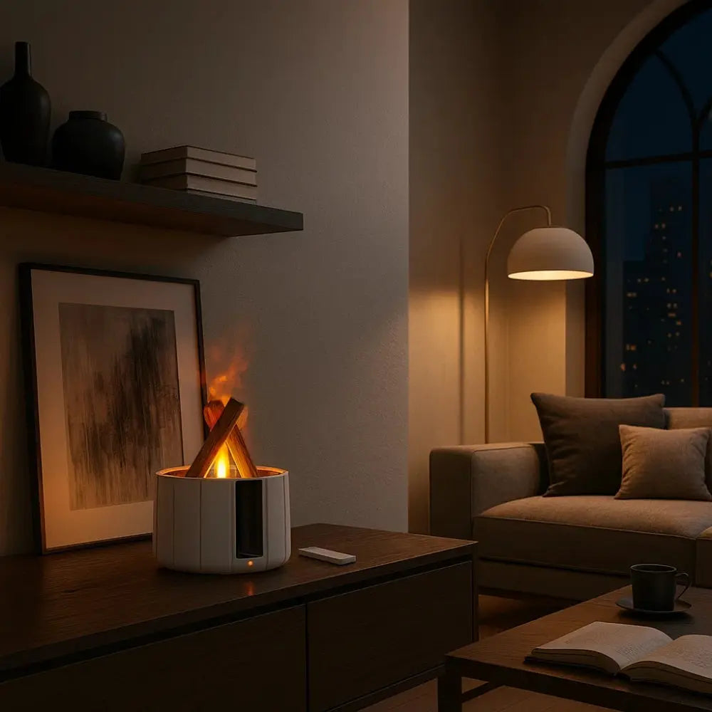 Ulera table lamp, misty flame effect diffuser | Wickleigh