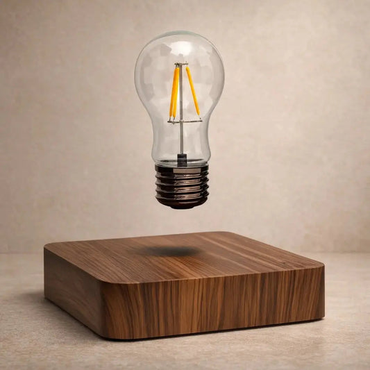 Vorren table lamp, levitating Edison bulb on wood base | Wickleigh
