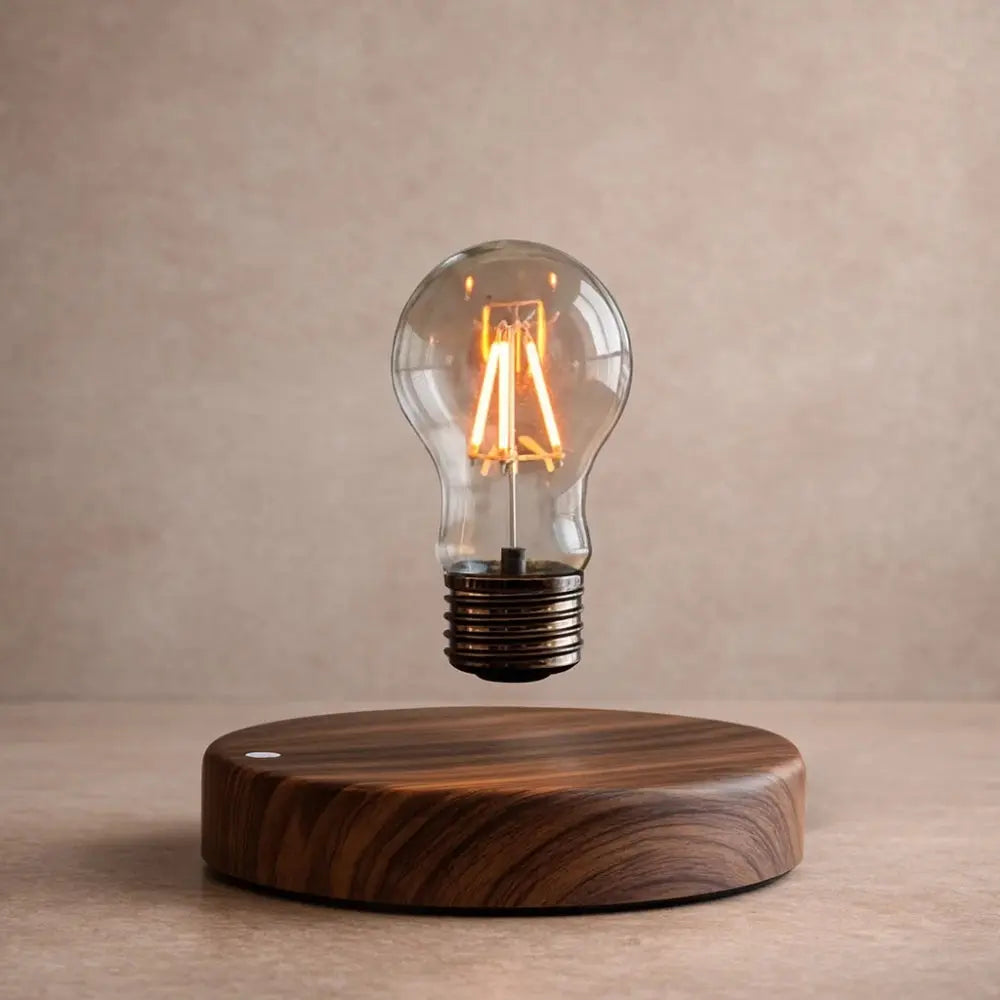 Vorren table lamp, levitating Edison bulb on wood base | Wickleigh