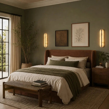 Welna wall light, vertical marble-effect column | Wickleigh
